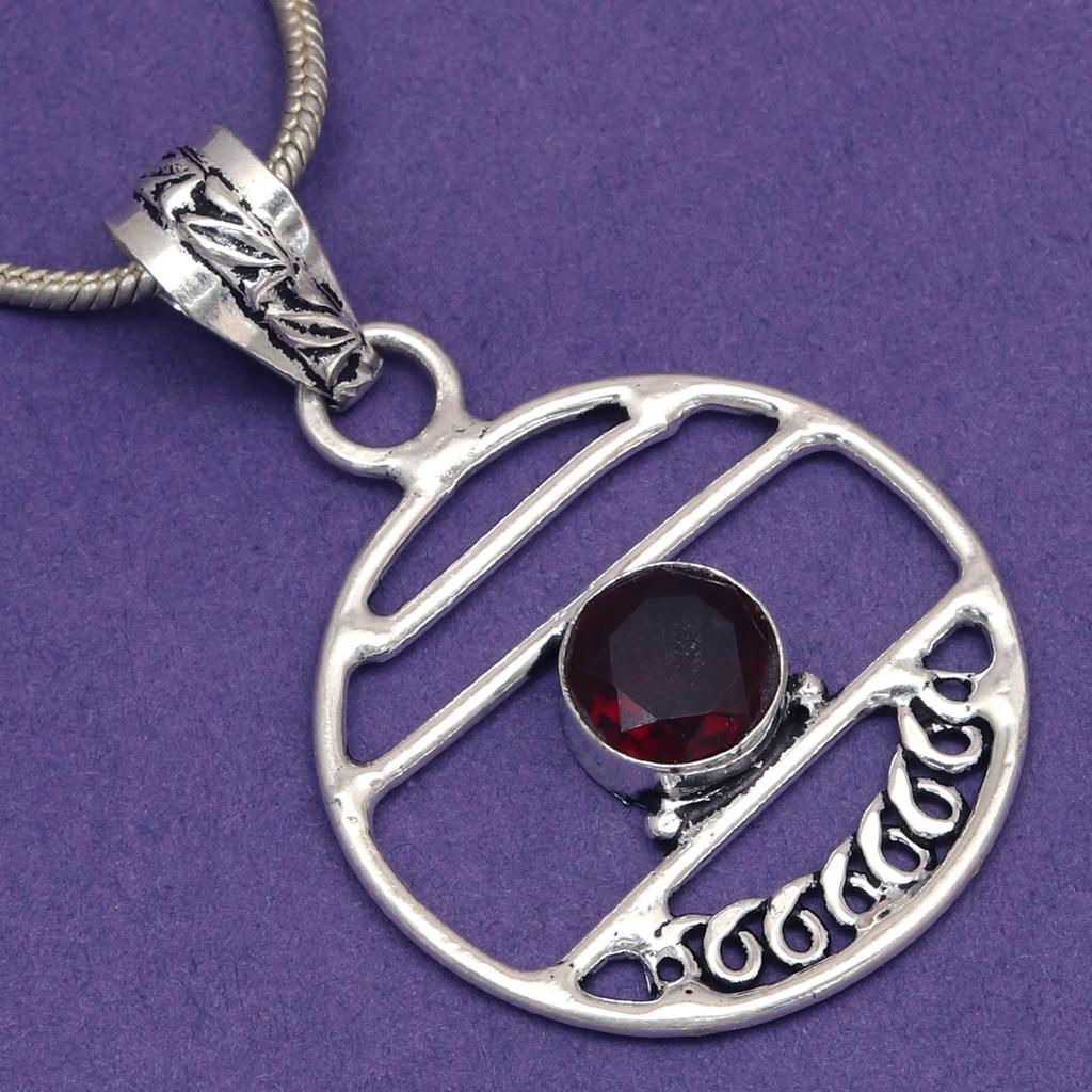 Pendant Garnet   Sterling Jewelry Gemstone Plated Gold Natural Red
