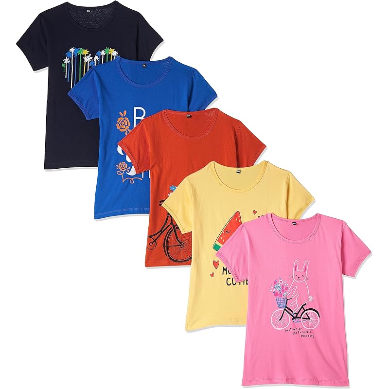 T2F Girls Solid Regular Fit T-Shirt Pack of 5(GLS-TSRT-01_Multicolor 4_2 Years-3 Years)