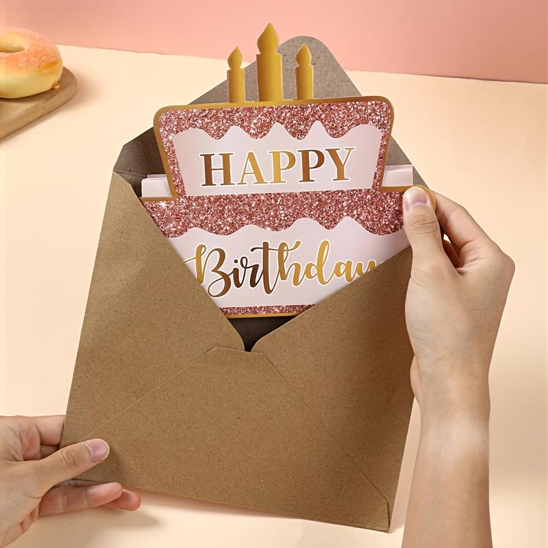 Money Birthday Cash Gift Pull Out Card Surprise Money Holder with Cake Print Fun Cash Creative Gift Envelope Set for Birthdays