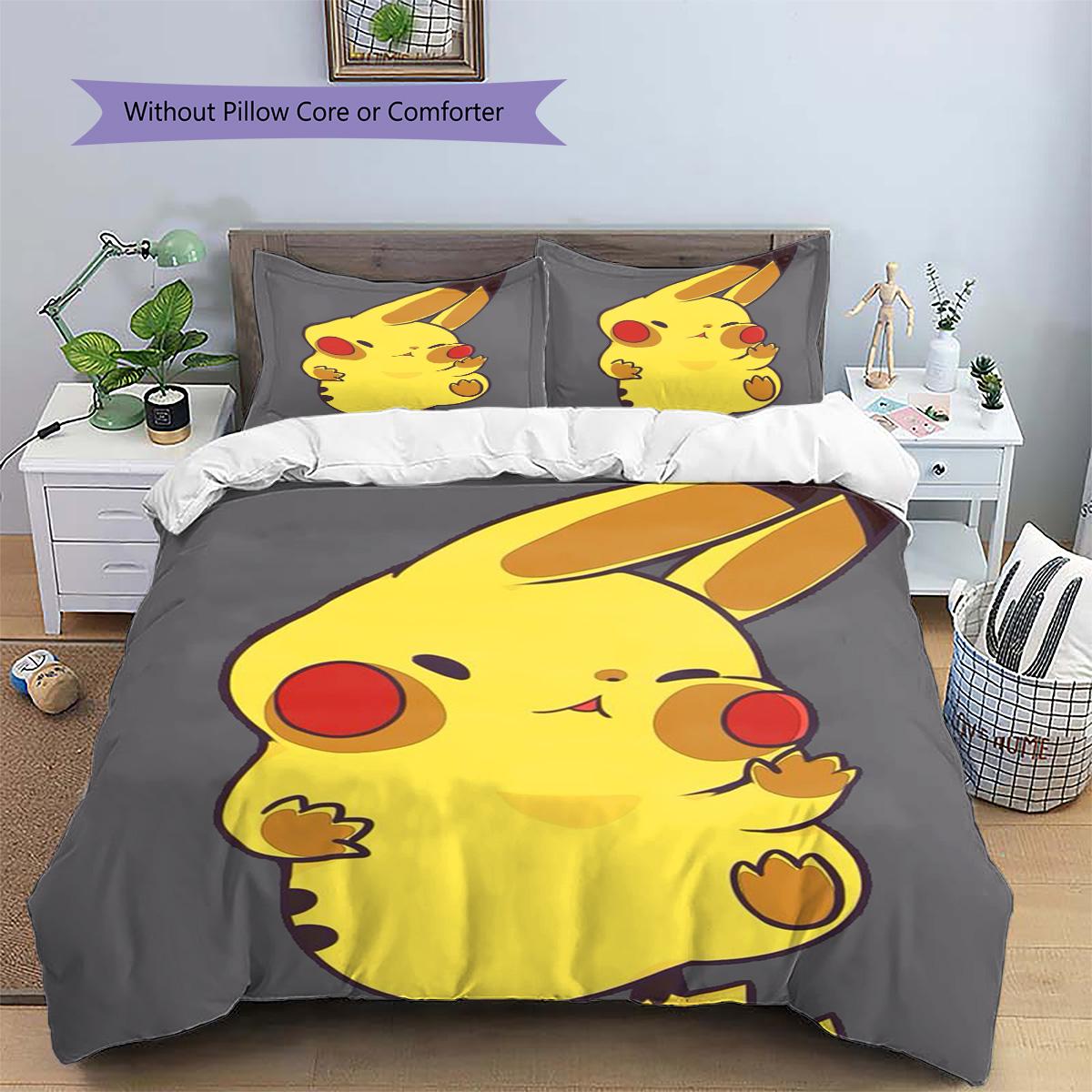

Pikachu Patterned Pillowcase & Duvet Cover Set Simple Anime Bedding for Modern Bedroom Decor Great Gift for Anime.-TING 135x200cm