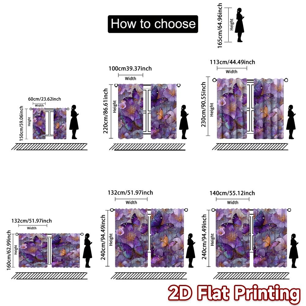 2D FLAT PRINTING 2pcs Curtains (Without Rod) Spring Butterfly Garden(2) Chic Curtain Fabric Versatile Polyester Fabric Curtains