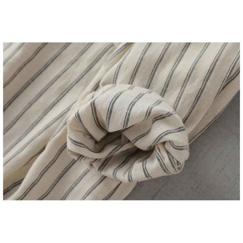 Camicia da Donna Estiva in Lino a Manica Lunga Top a Righe Ampia Casual Versatile Giacca Parasole Camicia