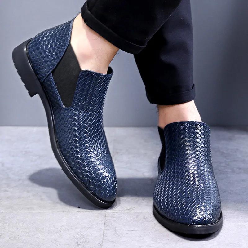 Bocanci Chelsea pentru Bărbați Bocanci de Modă Clasici Pantofi Tricotați Manual pentru Bărbați Stil Înalt Pantofi pentru Bărbați Pantofi Mărimi Mari 38-48
