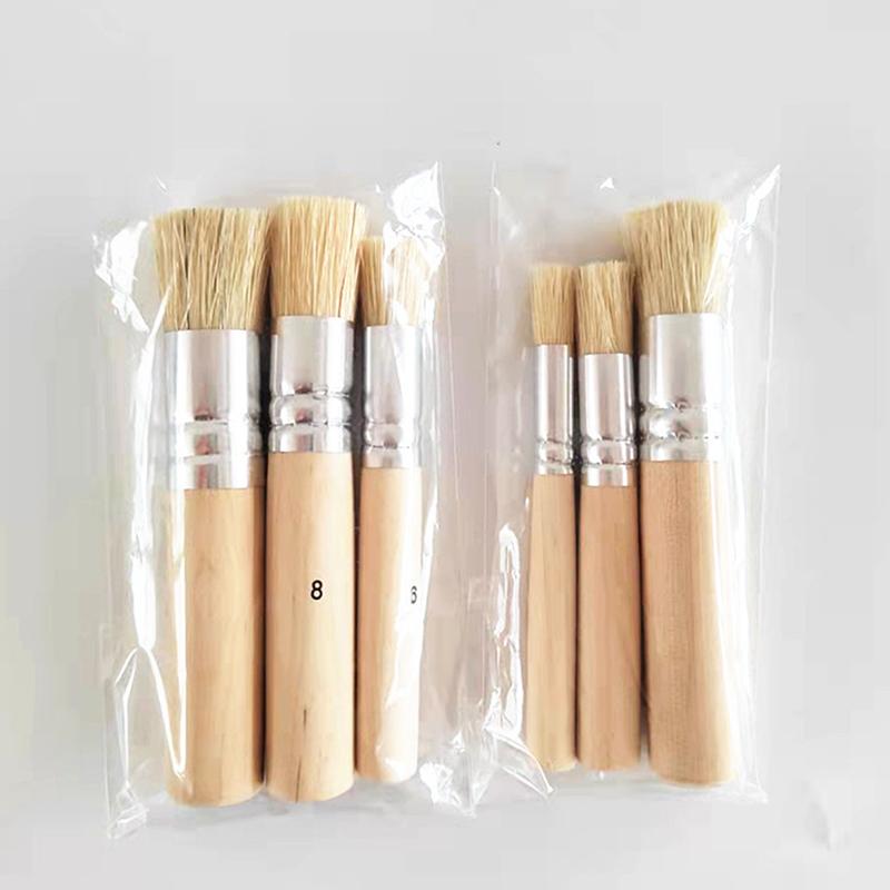 3Pcs Diy Wooden Stencil Brush Pure Natural Bristle Paint Brush Perfect For Acrylic Paint, Wood, Oil Painting
