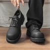 Platform Mickey Derby Shoes Men's Taller Casual Round Head Carbon Black Big Head Men's Leather Shoes Daily Commuter 1029-K