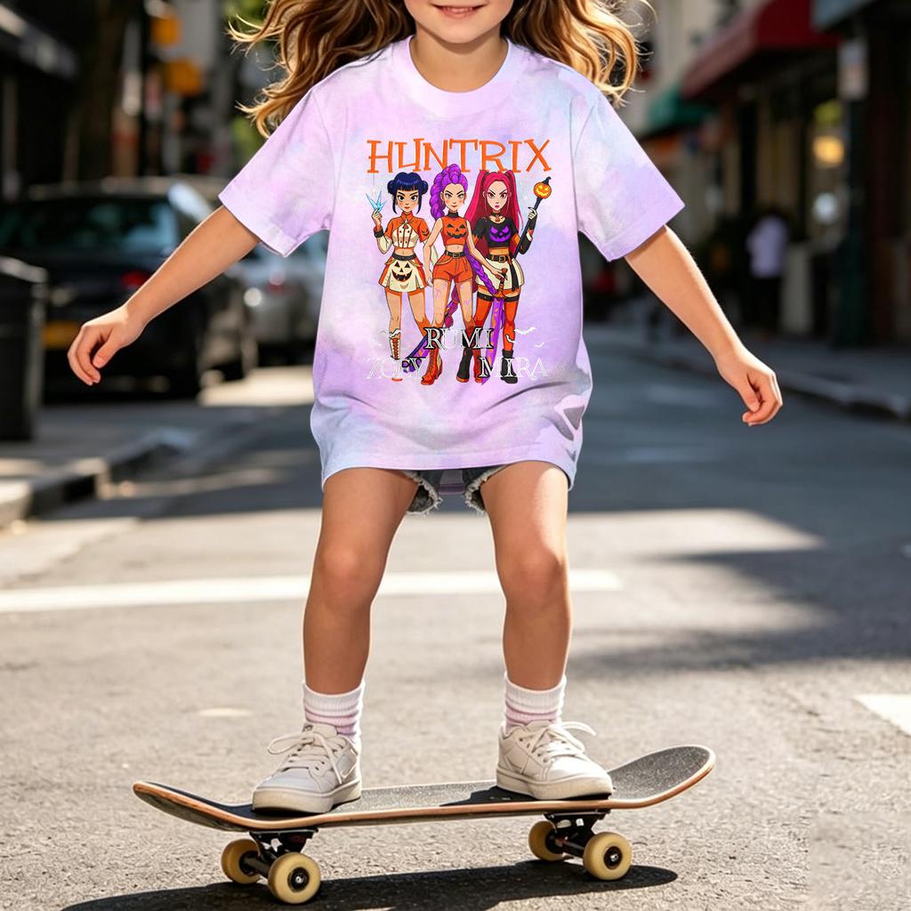 Girls Halloween Short Sleeve T-Shirt for Kids, Print, Loose Fit Casual Cotton Tee, Comfortable Top for Daily Wear