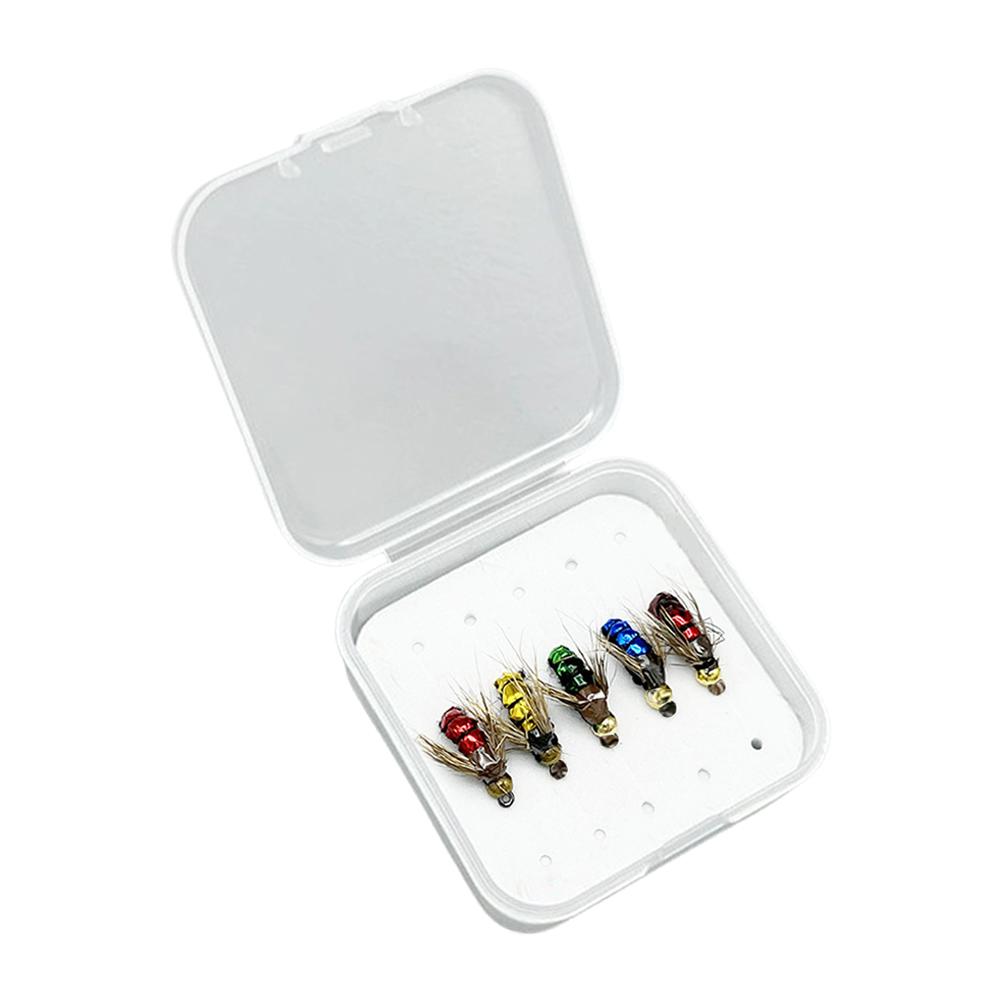 5/10pcs Fly Shape Fishing Bait Lures with Box Artificial Insect Fishing Bait Fast Sinking Brass Bead Head Scud Fly Worm Trout