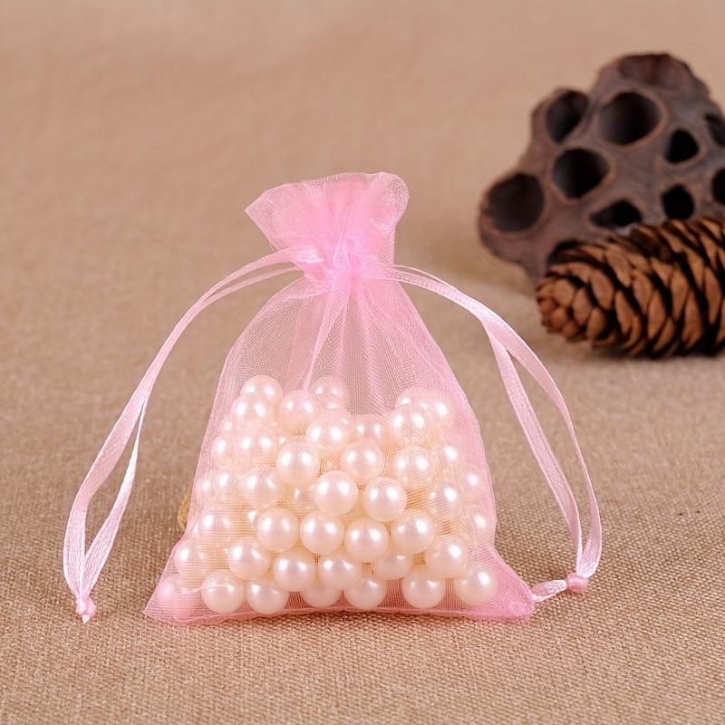 100Pcs Pink Organza drawstring gift bag, suitable for weddings, jewelry and gift bags
