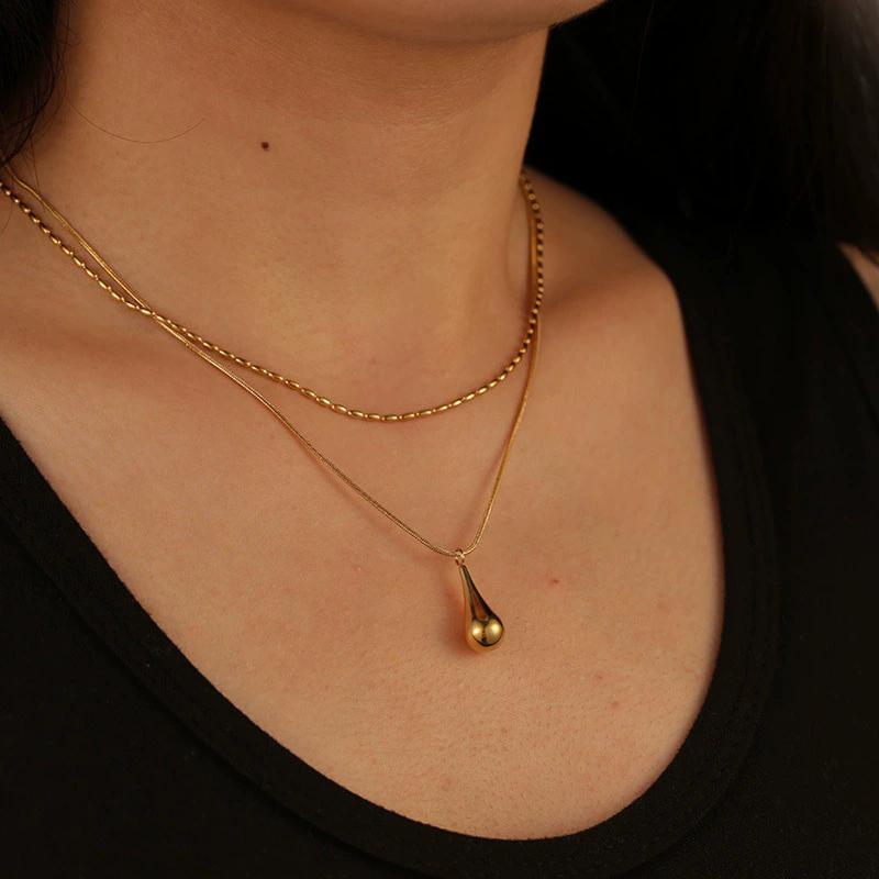 316L Edelstahl Goldene Wassertropfen Doppellagige Halskette Für Frauen Trend Mode Halskette Tägliches Geschenk