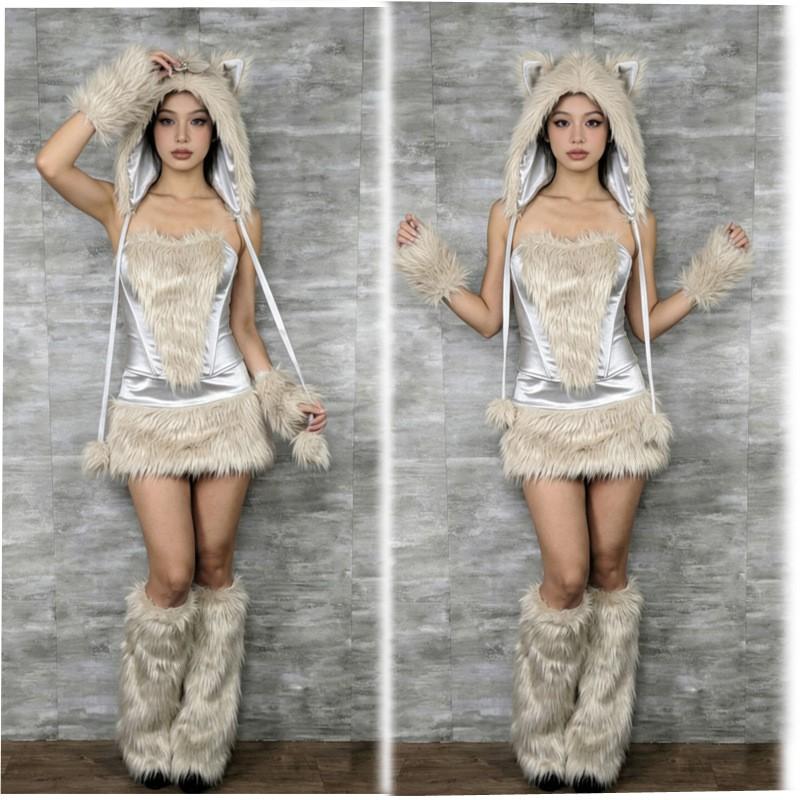 Halloween Tier-Cosplay-Kostüme Wolf Bär Leopard Katze Fuchs Tiger Pelzige Outfits Rollenspiel