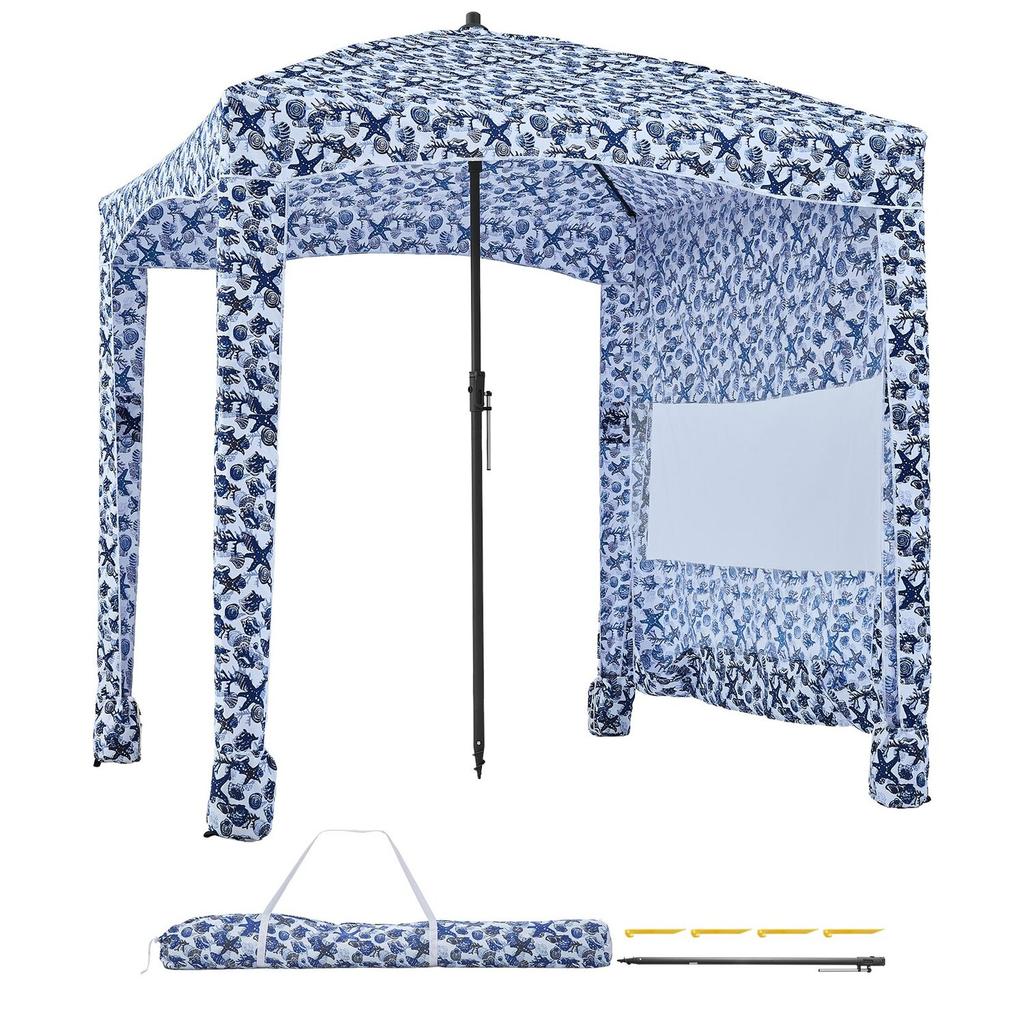 Beach Cabana, 1.83 x 1.83 m Beach Canopy with Side Wall, UPF 50+ Protection Easy Setup Cabana Tent with Sand Pockets, Large Outdoor Portable Shade,
