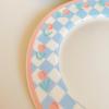 Ins Style High Appearance Lovely Chessboard Plate Blue and White Tulip Ceramic Plate Dessert Cake Salad Breakfast Plate Gift