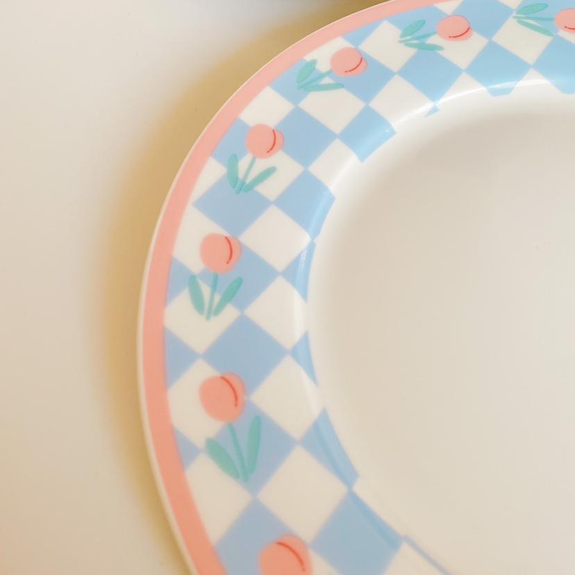 Ins Style High Appearance Lovely Chessboard Plate Blue and White Tulip Ceramic Plate Dessert Cake Salad Breakfast Plate Gift