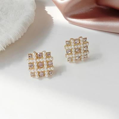 Silver Needle Pearl Freshwater Earrings, Earring Chain, Daily Honeycomb Cubic