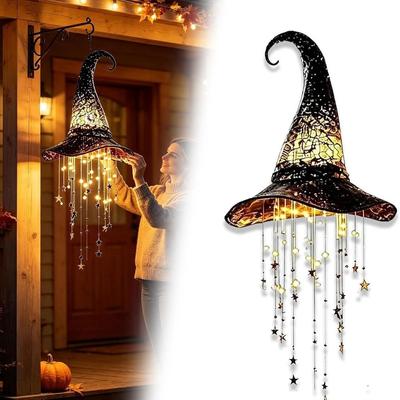 2 Piezas Sombrero de Bruja Iluminado Carrillón Colgante Decoración Espeluznante de Halloween Decoración de Halloween