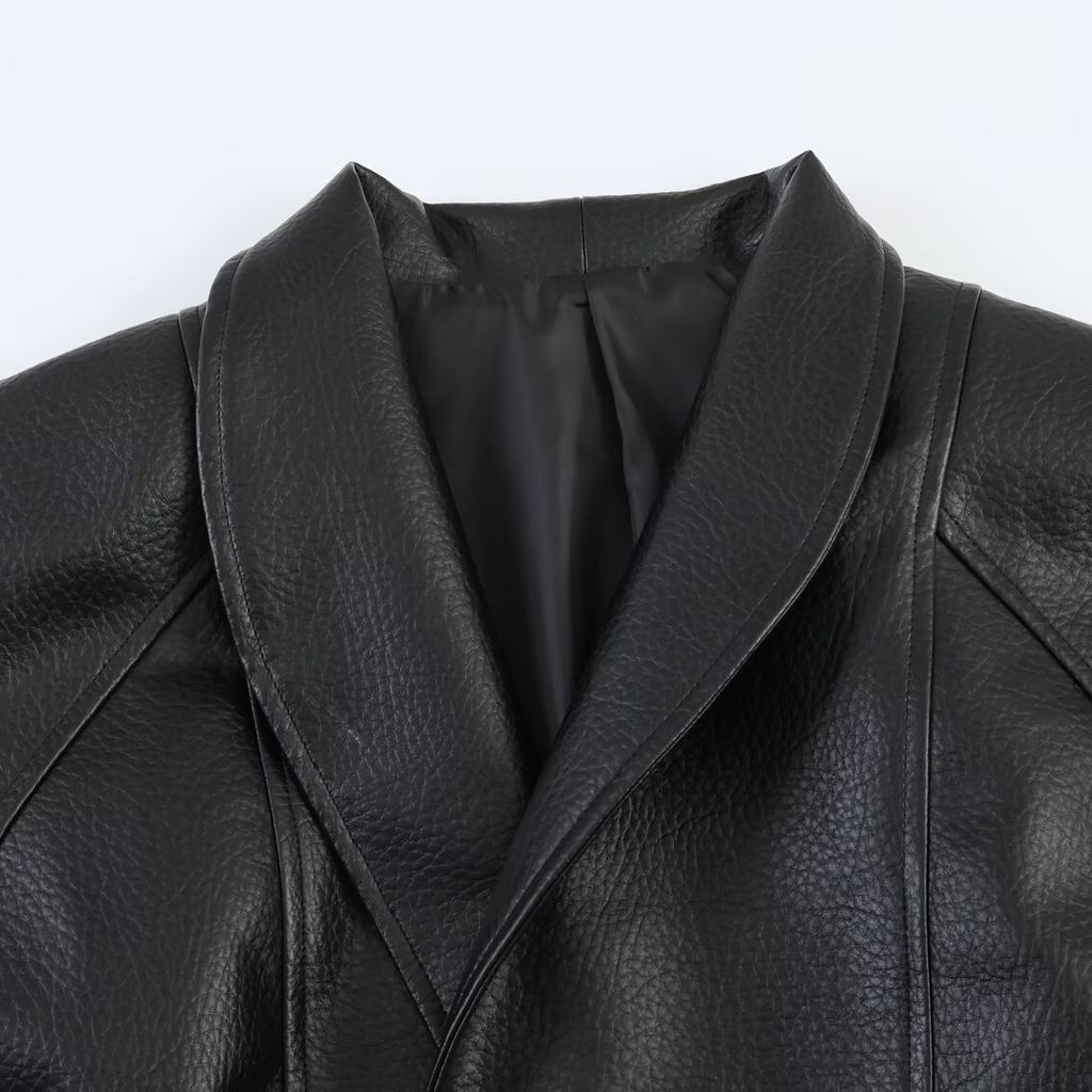 2026 summer new European and American cross-border women's clothing street fashion with belt leather effect jacket w021 83041
