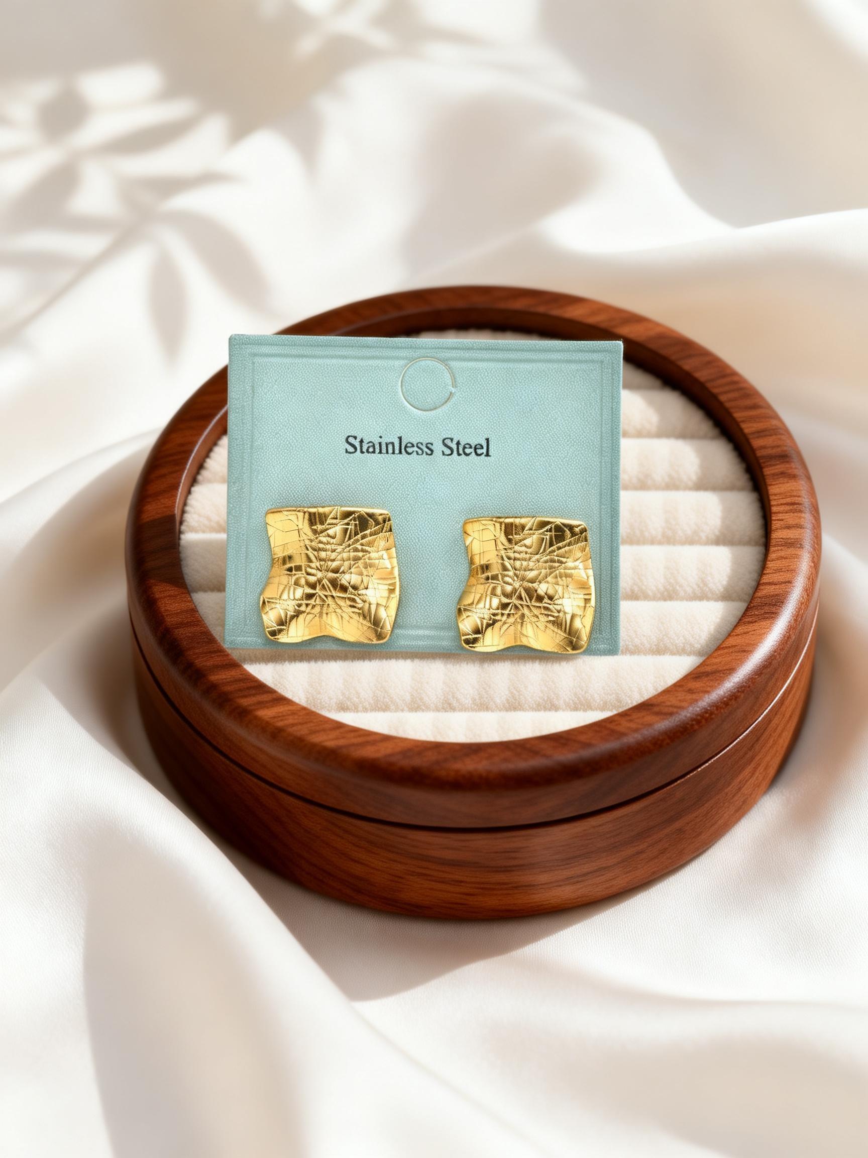 

Textured Irregular Square Stud Earrings Women s Stainless Steel Fashion Earrings Gold Plated Exaggerated Party Jewelry