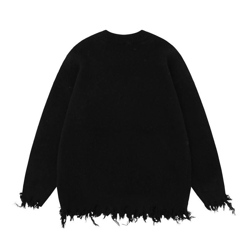 Unisex Streetwear Strickpullover mit Used-Design Jacquard Lockerer Schnitt Herbst