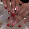 Press On Nails Long Square Fake Nails  Acrylic Glossy False Nails with 3D Cherry Designs Reusable Full Cover Artificial Nail Supplies for Women 24Pcs