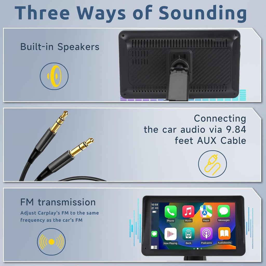 2024 Newest Portable Car Stereo, Wireless CarPlay and Android Auto, CarPlay Dash Mount Car