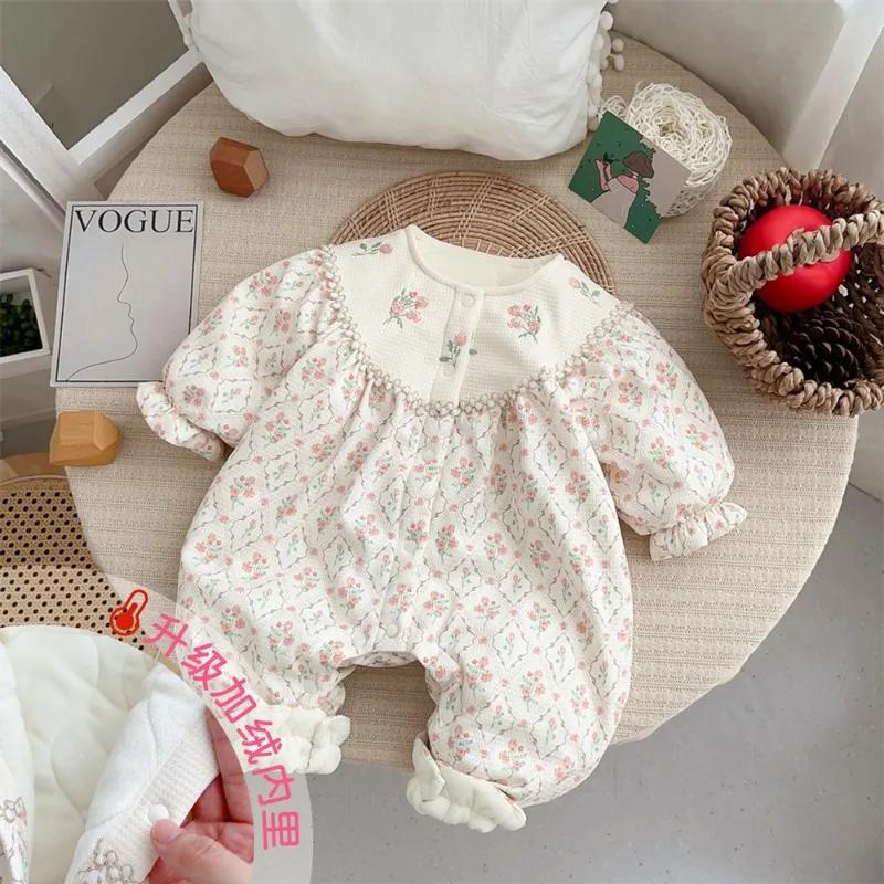 Ropa Bebe 2025 Autumn Baby Clothes Korean 0 To 12 Months Bodysuits & One-pieces Small Floral Girl Home Clothing Baby Jumpsuit