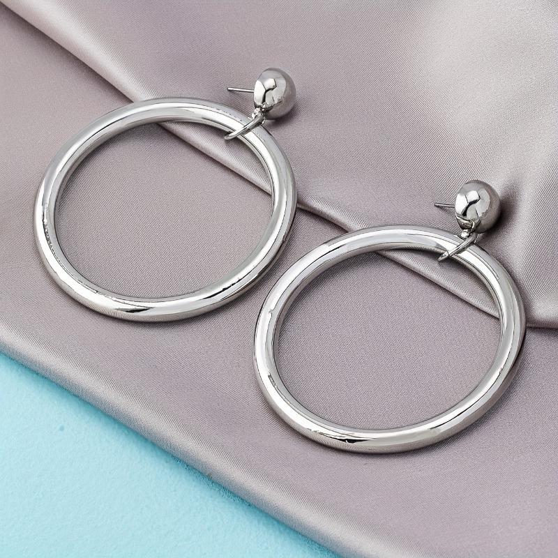 Fashionable and Minimalist Gold and Silver Color Circular Pendant Earrings, Women's Personalized Daily Party Jewelry Gifts