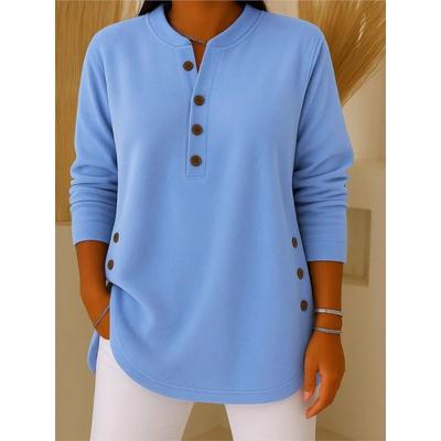 Casual Solid T Shirt for Women Fashion O Neck Long Sleeve Button Pullover Tee Shirt Femme Holiday Women's Clothing Autumn New