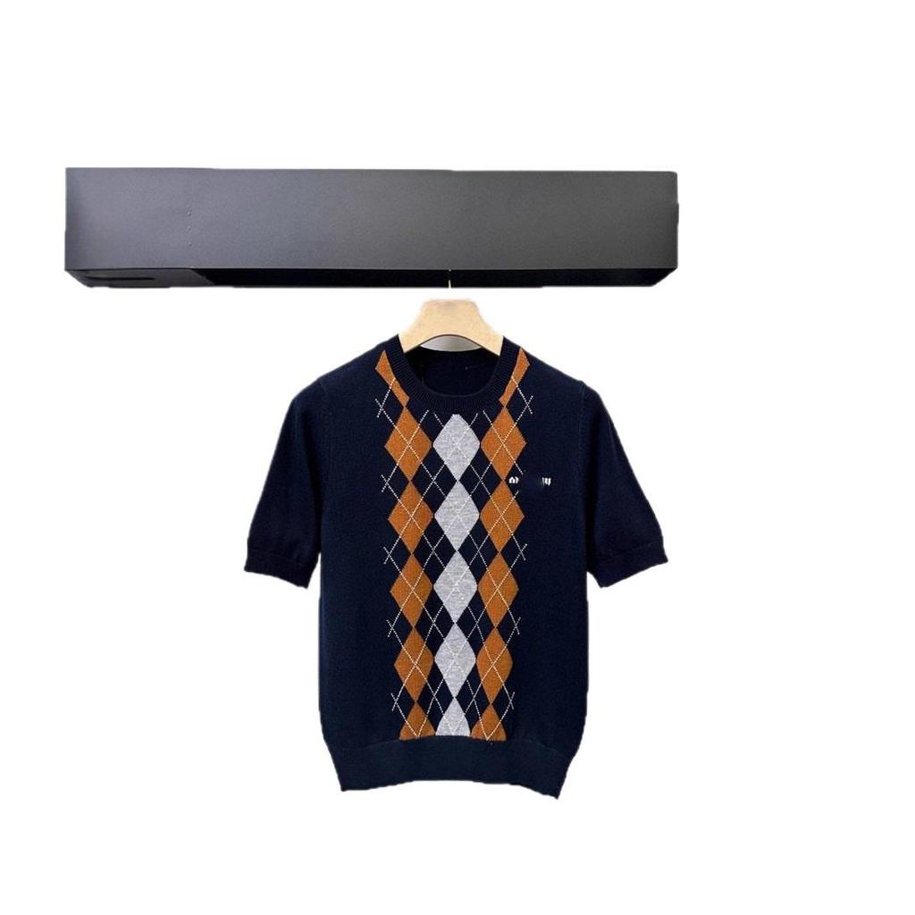 2025 Frühherbst Süßer Preppy Argyle Strick Rundhals Kurzarm Pullover für Damen