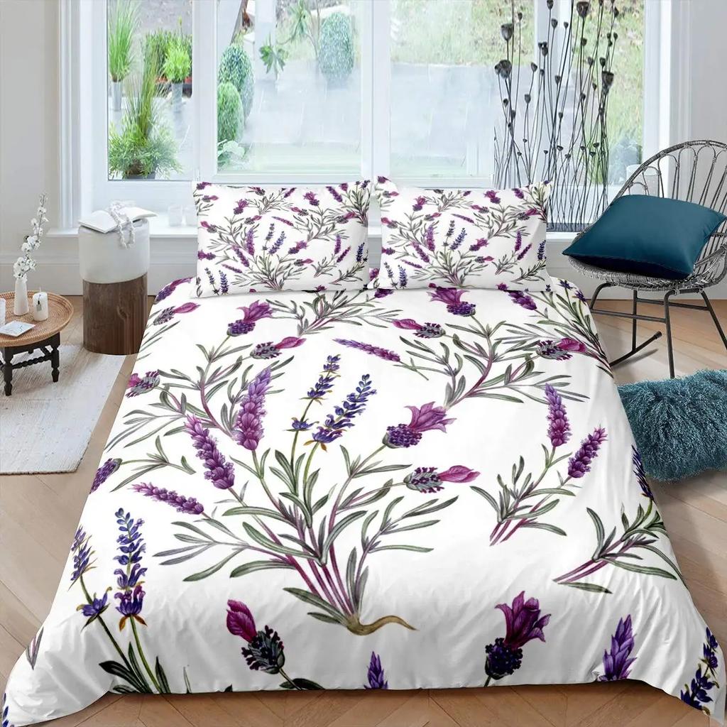 Lavender Duvet Cover SetPastel Cornflower Bridal Classic Design Gentle Floral Print Wedding Decor Bedding SetViolet White Pink