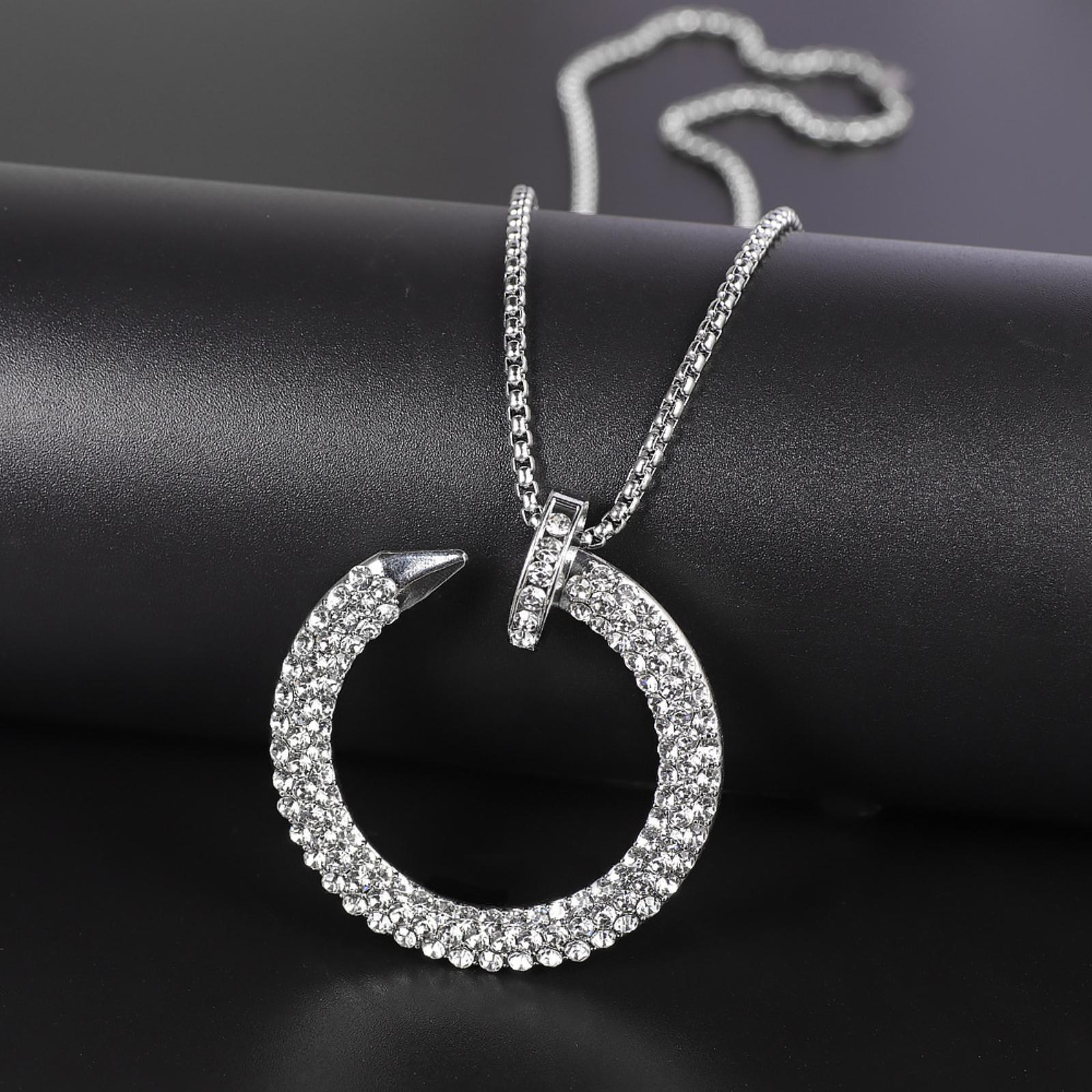 

Women s Titanium Steel Necklace With Full Diamond Studs, Hip-hop Pendant Accessory One Size