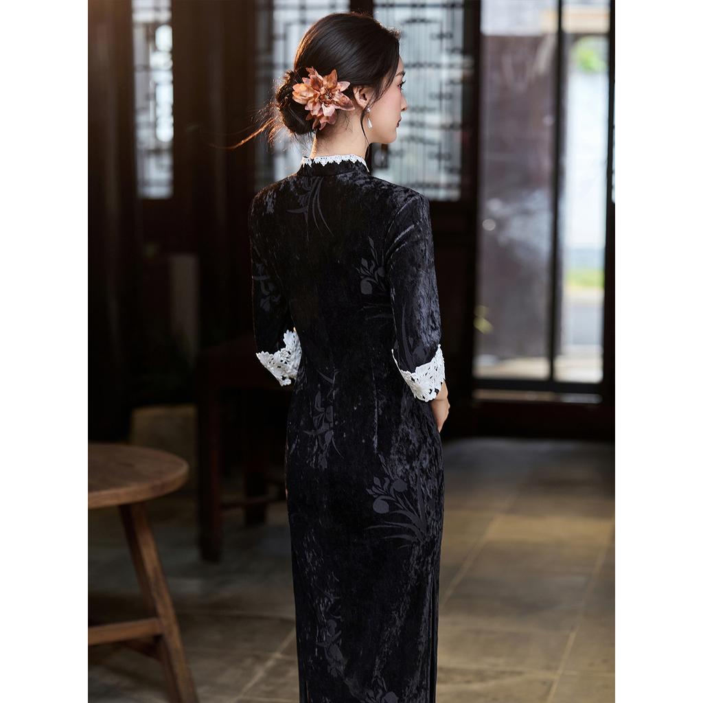 Soho 1011 new cheongsam autumn long fashion thin retro high-end temperament commuter daily dress