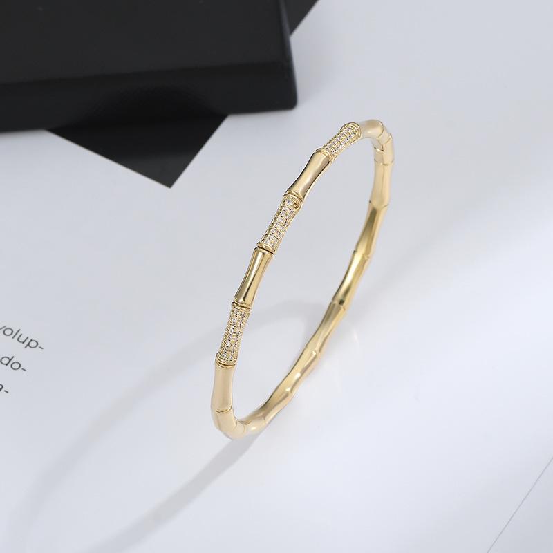 Elegant Gold-Plated Bamboo Joint Bracelet with Micro-inlaid Zirconia for Women