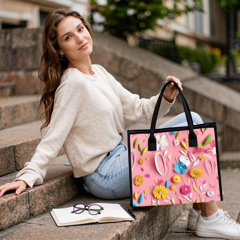  Floral Pattern Tote Bag Cute Fashion Casual Large Capacity Handbag for Women Outdoor Daily Use