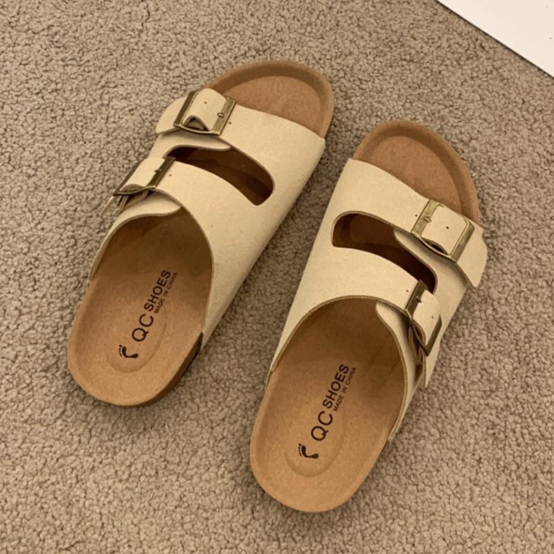 Fashion New Summer Fashion Women Cork Slippers Summer Classic Buckle Breathable Outdoor Casual Flip Flops Soft Footbed Leather Sandals