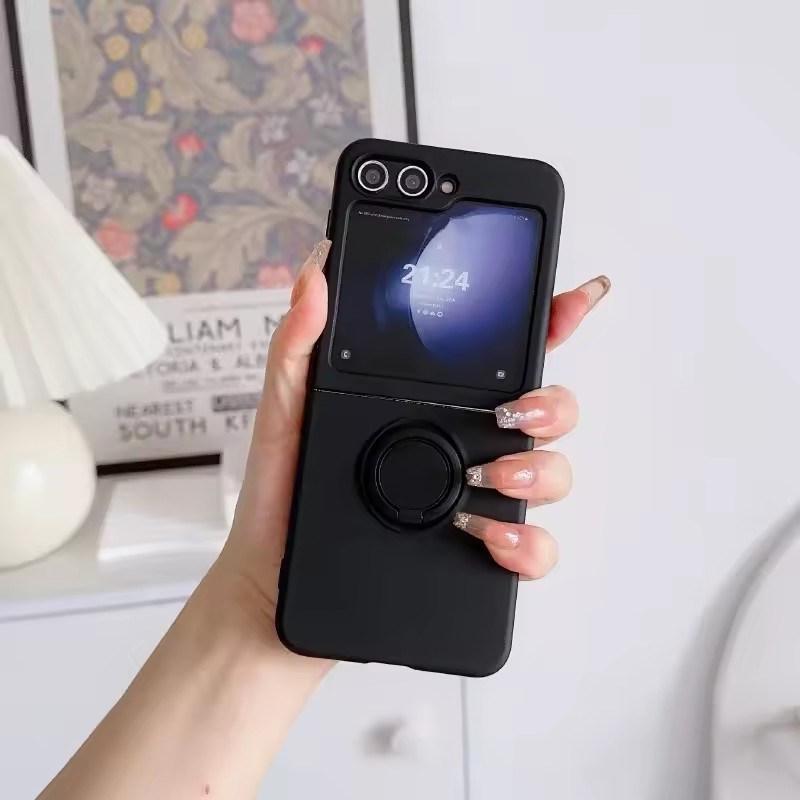 

Модный простой вращающийся кольцевой держатель чехол для телефона для Samsung Galaxy Z Flip 7 6 5 4 3 силиконовый противоударный полноразмерный защитный чехол Samsung Z Flip 7 чёрный