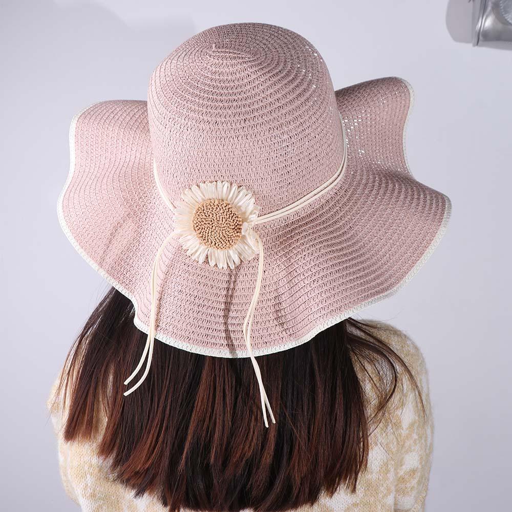 Sun Flower Bohemian Straw Hat Spring Summer Women's Sun Hat Ins Folding Straw Hats  Girls