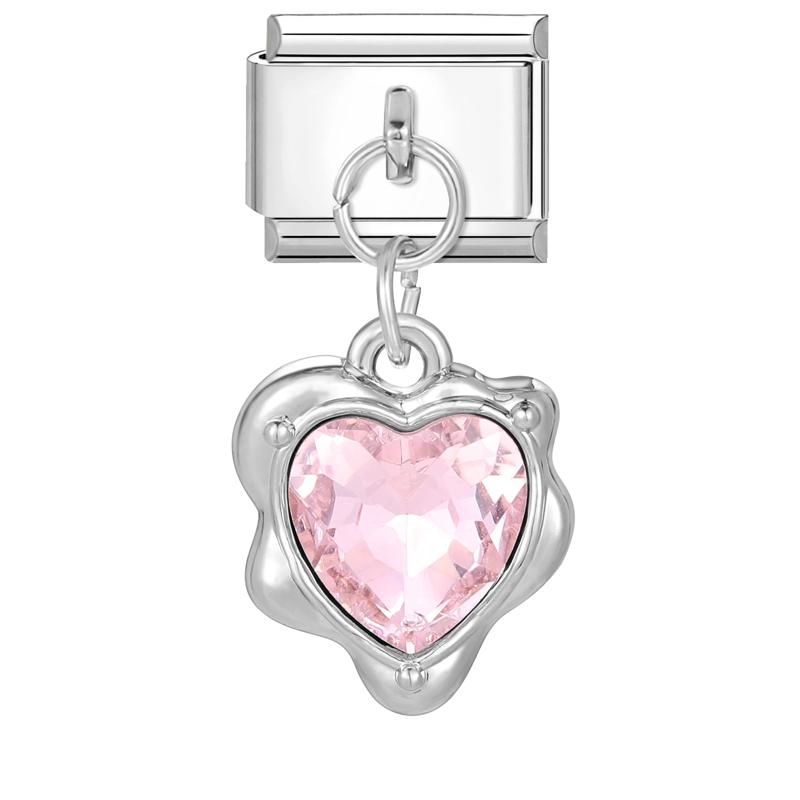 Sweet Pink Heart Bow Knot Flowers Butterfly Cats Italian Charm Links Fit 9mm Stainless Steel Bracelet Women DIY Making Gifts