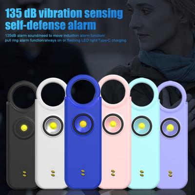 Women Personal Safety Alarm 135dB Loud Sound Type-C Rechargeable Portable Pull Ring Security Alarm Keychain with Strobe Light