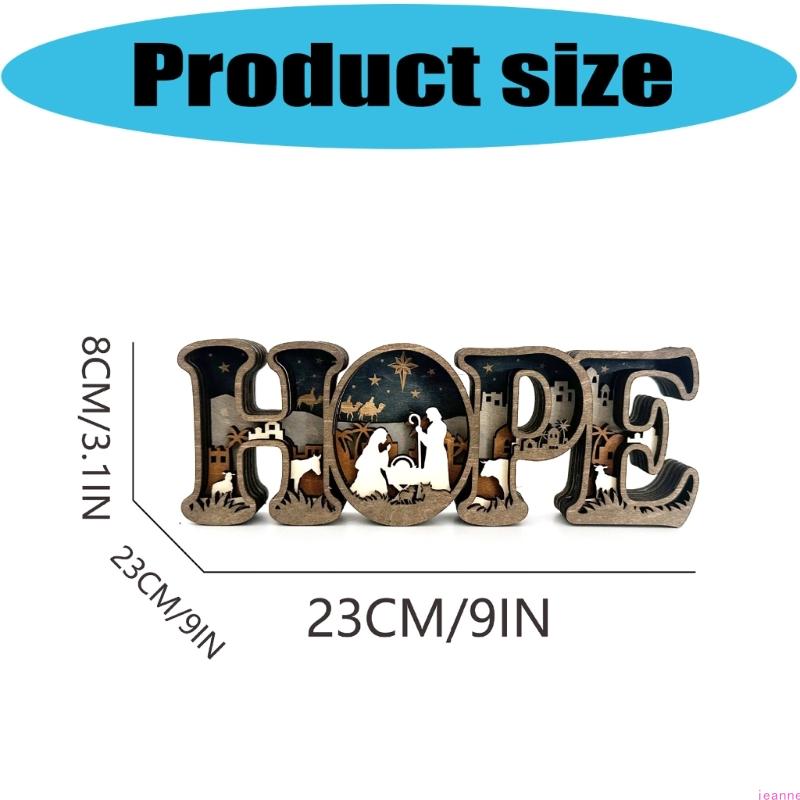 HOPE Brev Bordsdekorationer Naturträ Religiös Julkrubba Snidad Bordskylt Prydnad För Julhelgens Gåvor