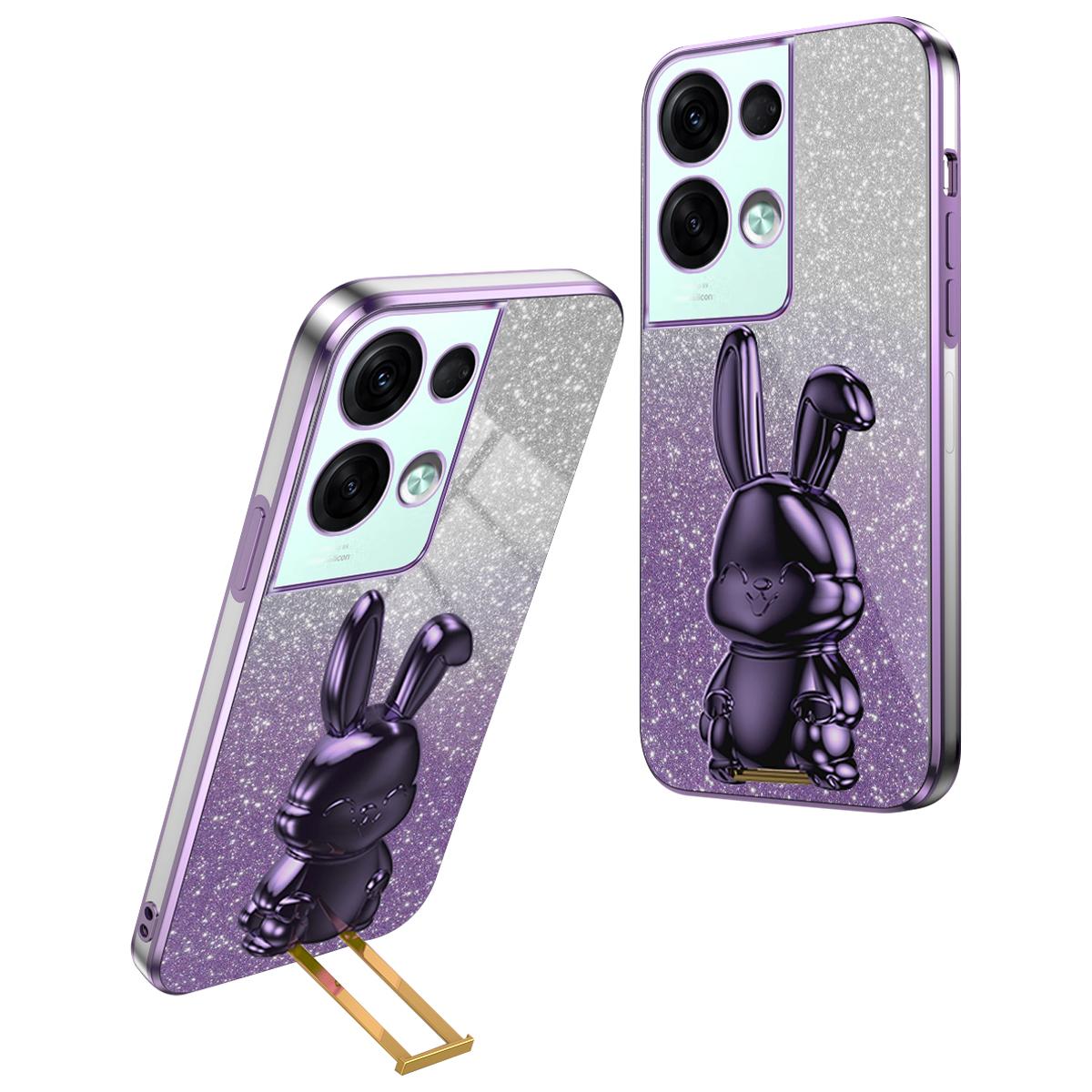 

For Oppo Reno8 Pro+ 5G (Global Version) Phone Case Pull-out Kickstand PC+TPU Anti-shock Rabbit Cover Purple
