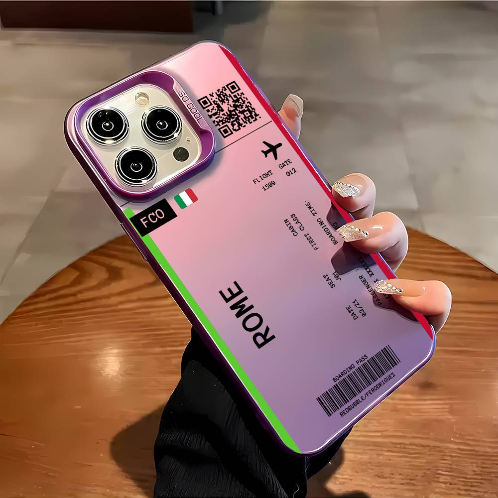 Italy Plane Travel Ticket Phone Case For iPhone 16 15 14 13 12 11 Plus Pro Max Multicolor Aurora Laser Shockproof Funda Cover
