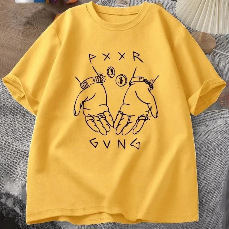 Pxxr Gvng Graphic Printed Summer T-shirts Round Neck Oversized Tshirt Men Cotton Short Sleeve Tops Casual Unisex Streetwear Tees