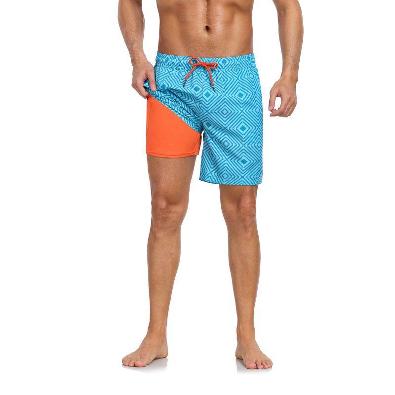 Men's Double-Layer Printed Beach Shorts Drawstring Swim Trunks