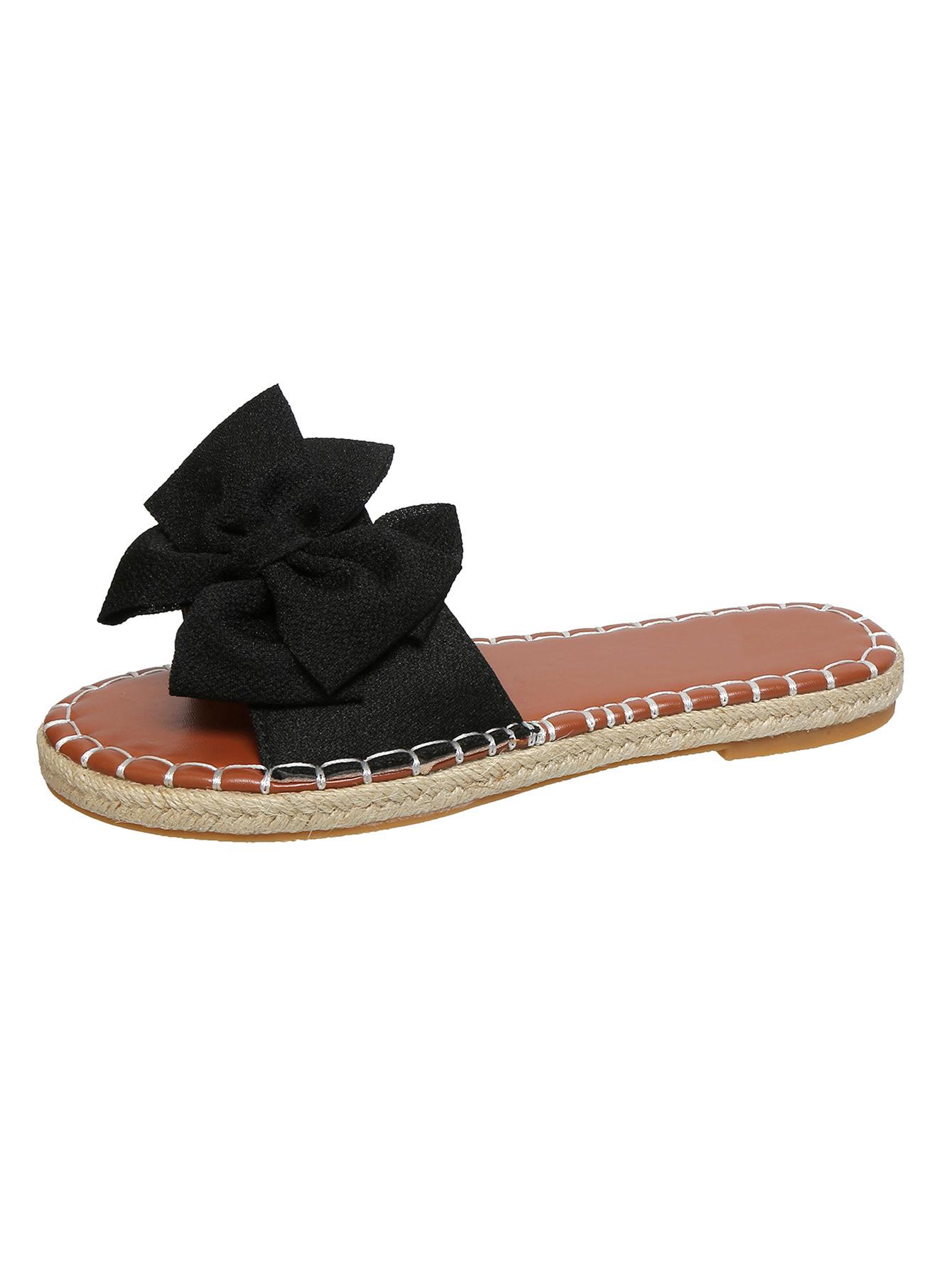 

Літні нові шльопанці з плоским дном і бантом, жіночі, для вулиці, модні, універсальні, однотонні, легкі тканинні шльопанці 43 чорний