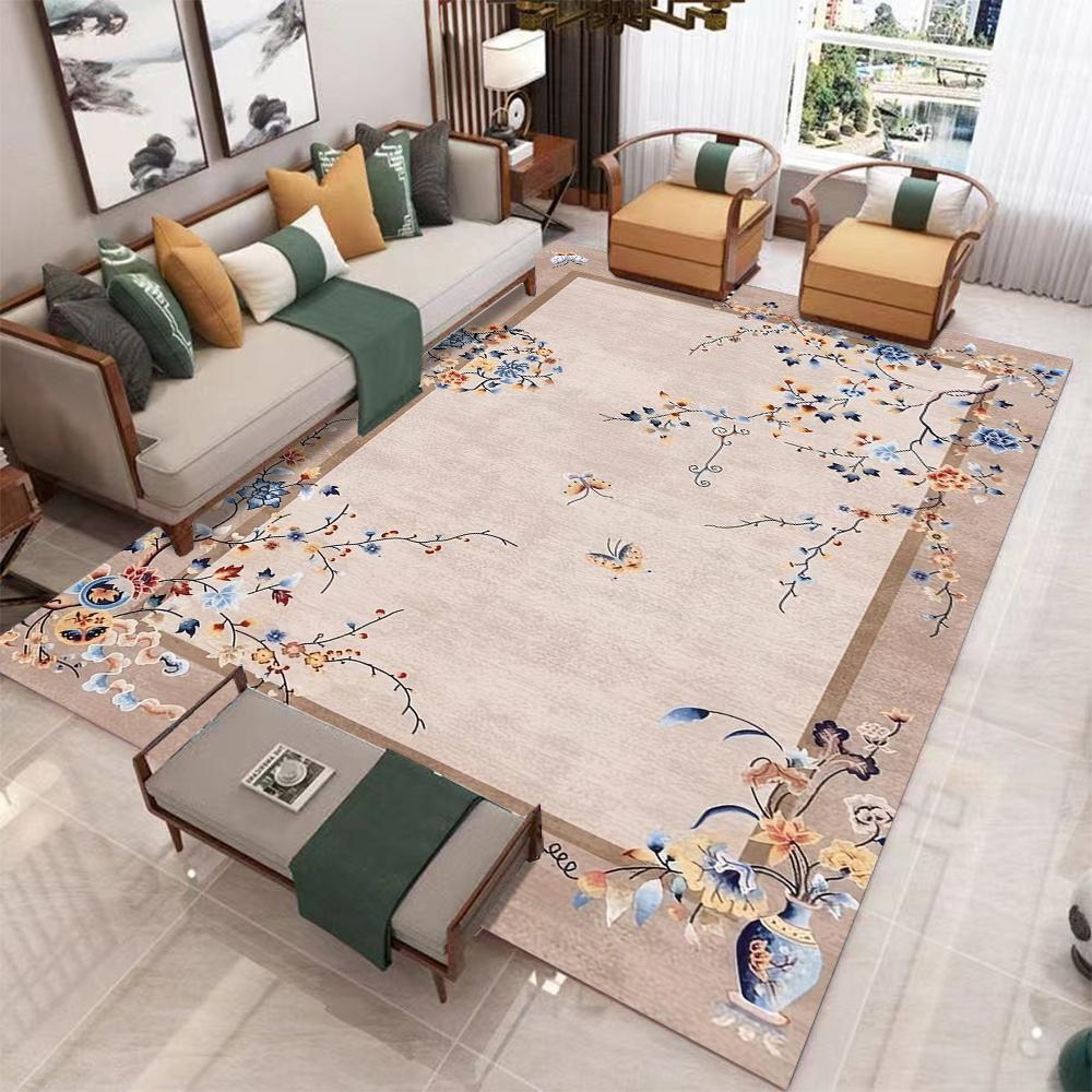 Blumenteppich im chinesischen Stil für Wohnzimmer Heimdekoration Sofabereich Teppiche Rutschfester Schlafzimmerteppich Waschbare Fußmatte