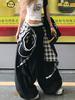 [Send fart curtain] Internet celebrity retro American relaxation plaid strap wide leg splicing loose quick-drying casual pants tide