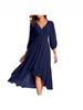 V-neck Solid Color Slim-fit Bridesmaid Evening Dress with Three-quarter Sleeves