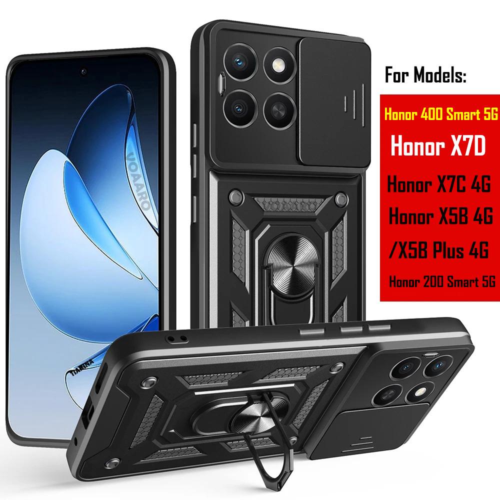 Slide Lens Armor Funda for Honor 400 Smart 5G Case for Honor X7D X7C X5B Plus 4G 200 Smart Case Magnetic Ring Stand Holder Cover