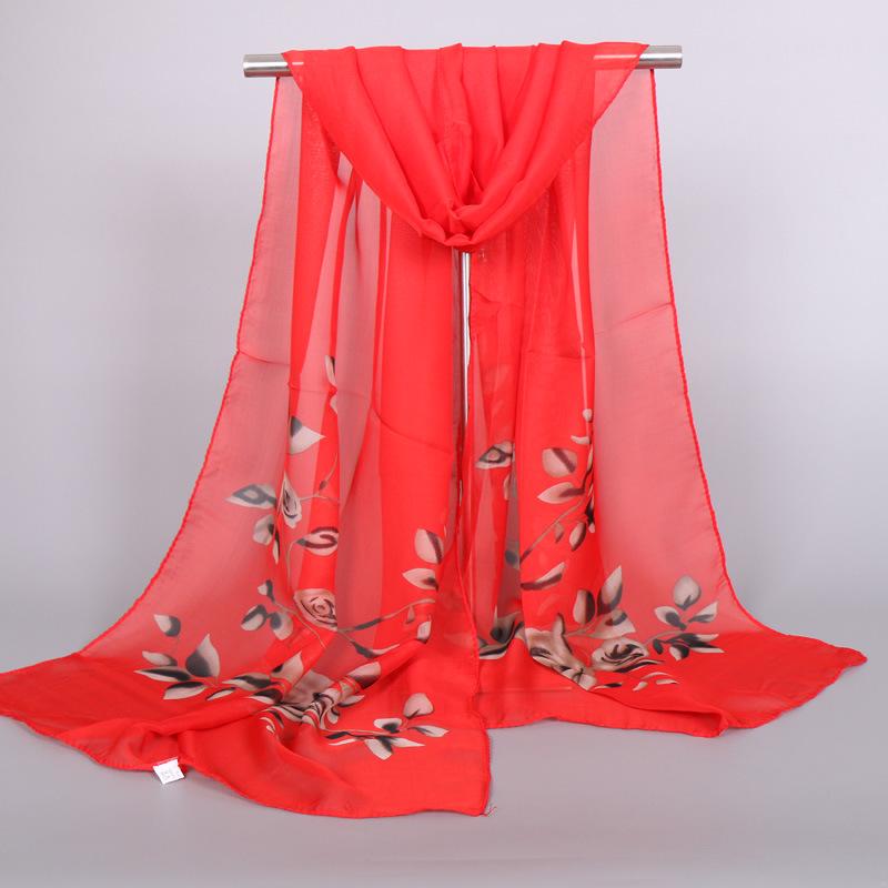 Spring Printed Chiffon Scarf Floral Printed Beach Shawl Lightweight Neck Scarf Summer Neck Sun Protection Scarf Shawl 150*50cm
