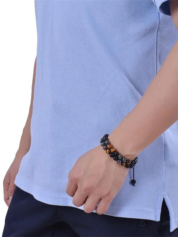 Přírodní - Náramek z kamene achátu s okem - Pánský - Nastavitelný černý magnetický hematitový náramek - Náramek